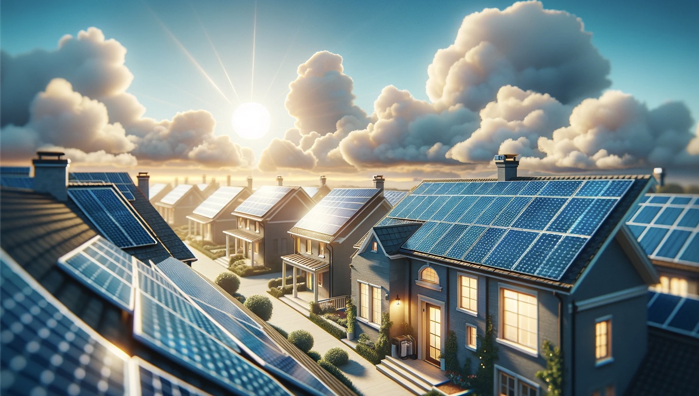 A suburban home's rooftop is upgraded with sleek new solar panels and microinverters, set against a serene azure sky with sparse fluffy clouds in a clean, 16:9 wide image. The focus is on the solar panels, symbolizing a commitment to renewable energy and a sustainable future, with minimal background distractions to emphasize the home's embrace of solar technology. The image embodies hope and the transformative impact of solar energy on everyday life.