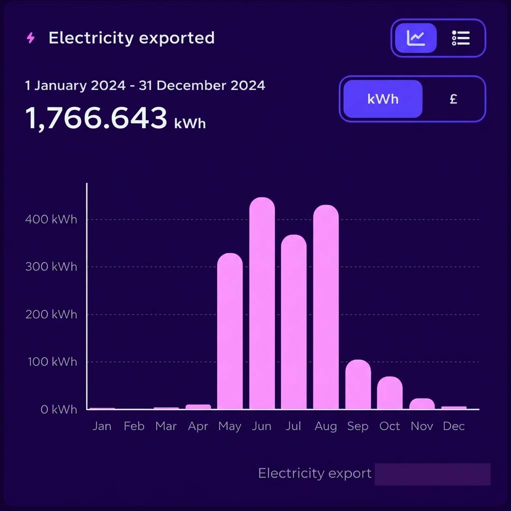 2024 Solar Export showing 1,766 kWh exported after mid-year system upgrade