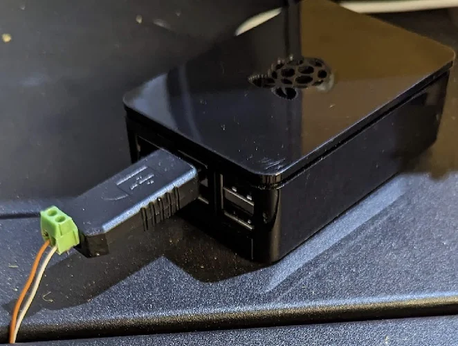 RS-485 to USB adapter connected to a Raspberry pi picture of a working solution