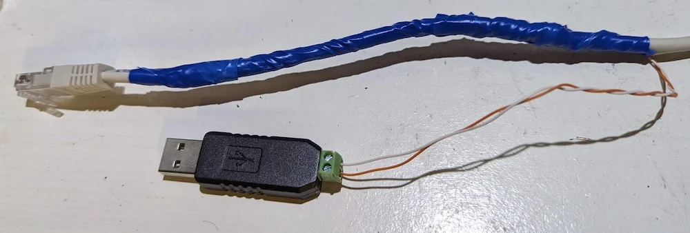 RS-485 to USB adapter connected to a Raspberry pi picture of a working solution